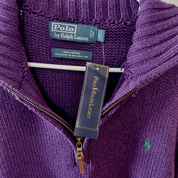 Polo by Ralph Lauren purple quarter zip sweater NWT 100% cotton msrp $115 Large - Picture 2 of 4